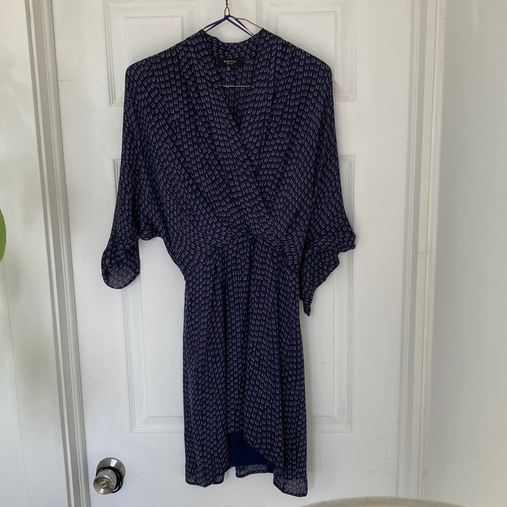 Babaton Blue Patterned Silk Dress XXS